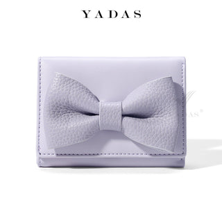 Bow Flagged PU Leather Short Trifold Coin Wallet for Female