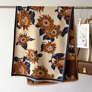 Vintage Style Luxury Floral Design Oil Painting Printed Winter Shawl