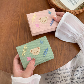 Cute Bear Flagged Student's and Women's Trifold Wallet