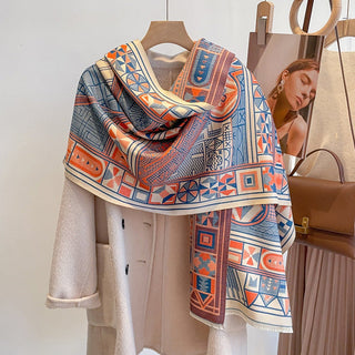 Luxurious Color Block Geometric Pattern Korean Version Winter Shawl