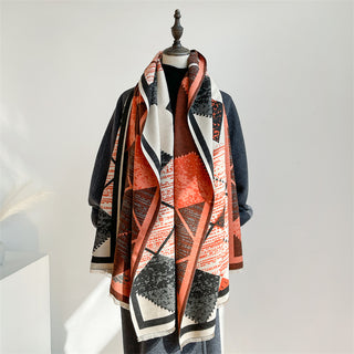 Soft Cotton-Blend Double-Sided Printed Geometric Design Winter Shawl