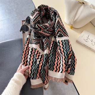 Double-Sided Printed Geometric Zigzag Design Luxury Winter Shawl