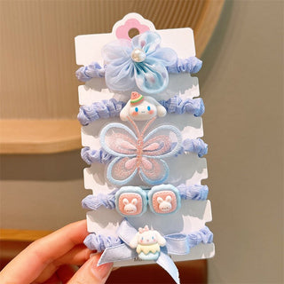 Children's Cute Floral & Butterfly Design Elastic Hairband Set
