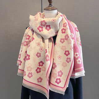 Luxurious Pink Floral Design Women's Winter Scarf Shawl