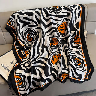 Vibrant Blossoms Floral Satin Silk Scarf for Women