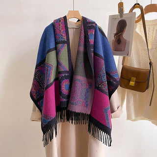 Color Block Ethnic Style Winter Shawl Scarf