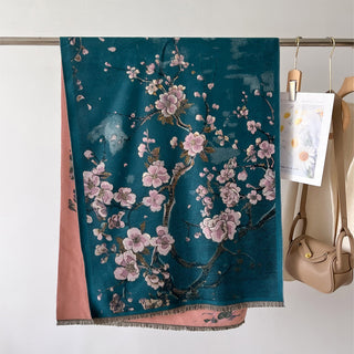 Double-Sided Chinese Style Floral Printed Luxury Shawl for Women