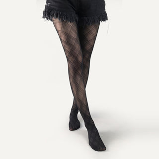 Vintage Plaid Jacquard Pantyhose Mesh Diamond Check Leggings Stockings