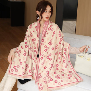 Luxurious Pink Floral Design Women's Winter Scarf Shawl