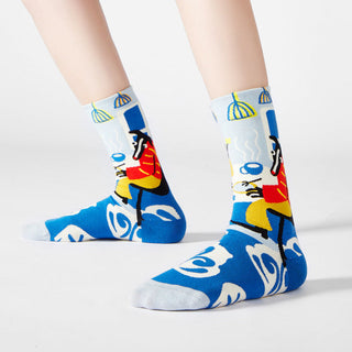5 Pair set cartoon color trend all season socks for men & women