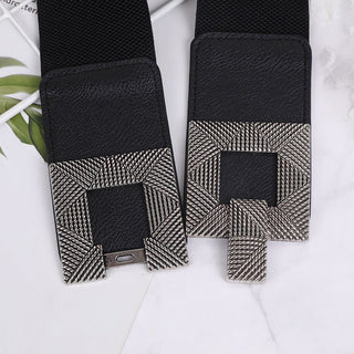 Stylish Wide Waist Belt with Decorative Square Buckle for Women