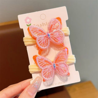 Korean Style 2Pair Set Cute Hair Ornament Super Fairy Butterfly Design Elastic Hairband