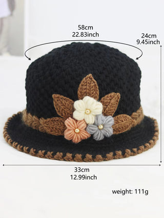 Knitted Female Three-Dimensional Flower Plush Winter Hats