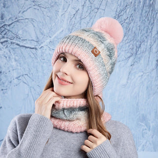 Two-piece Set Thick Fleece and Gradient Color knitted Beanie Scarf