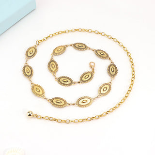 Metallic Vintage Daisy Embossed Women's Waist Chain Belt