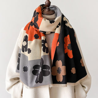 Elegant Multi-Color Double-sided Floral Printed Luxury Winter Shaw