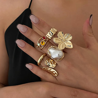 Baroque Pearl Flower Liquid Lava Opening Ring Set Version