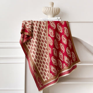 Elegant Double-Sided Red Paisley Cashew Flower Printed Winter Shawl