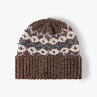 Winter striped jacquard warm thickened knitted outdoor hat