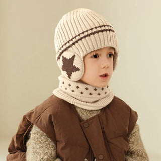 2 in 1 Children's Winter Cap with Earmuff and Muffler two-piece set