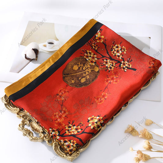 Chinese-style Fashionable Floral Design Satin Silk Scarf