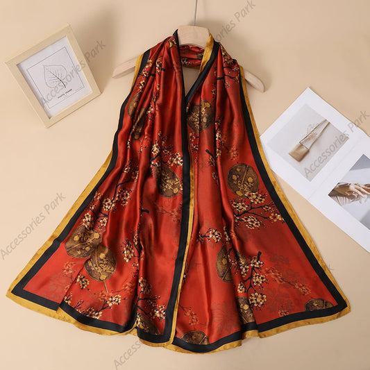 Chinese-style Fashionable Floral Design Satin Silk Scarf