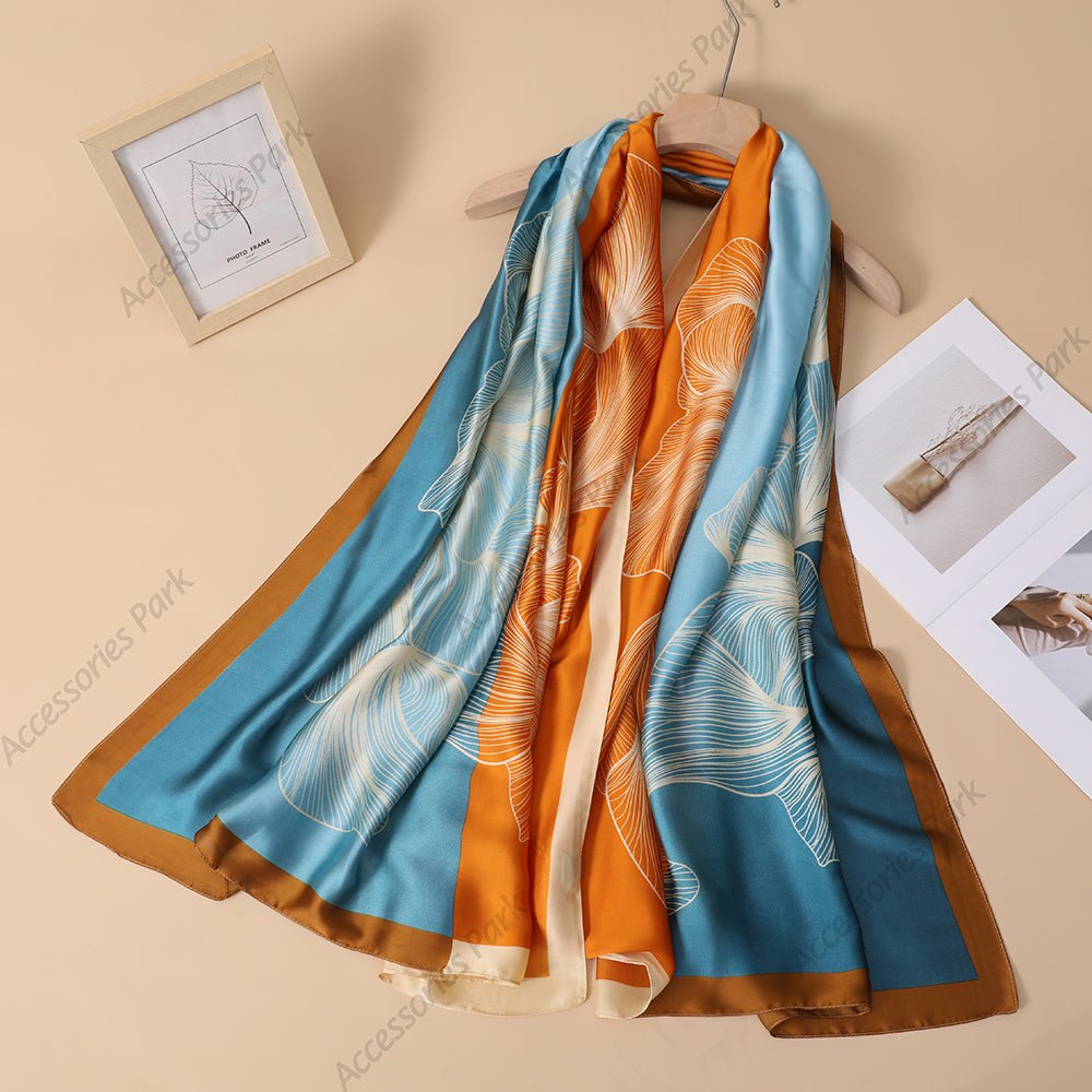 Summer Friendly Big Floral Printed Multicolor Satin Scarf