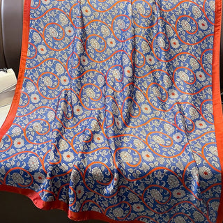 Vintage Royal Blue Floral Design Women's Satin Silk Scarves