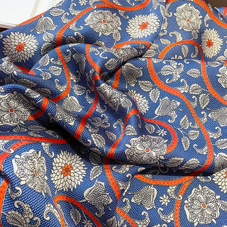 Vintage Royal Blue Floral Design Women's Satin Silk Scarves