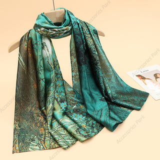 Gorgeous Wild Nature Floral Printed Women Satin Silk Scarf