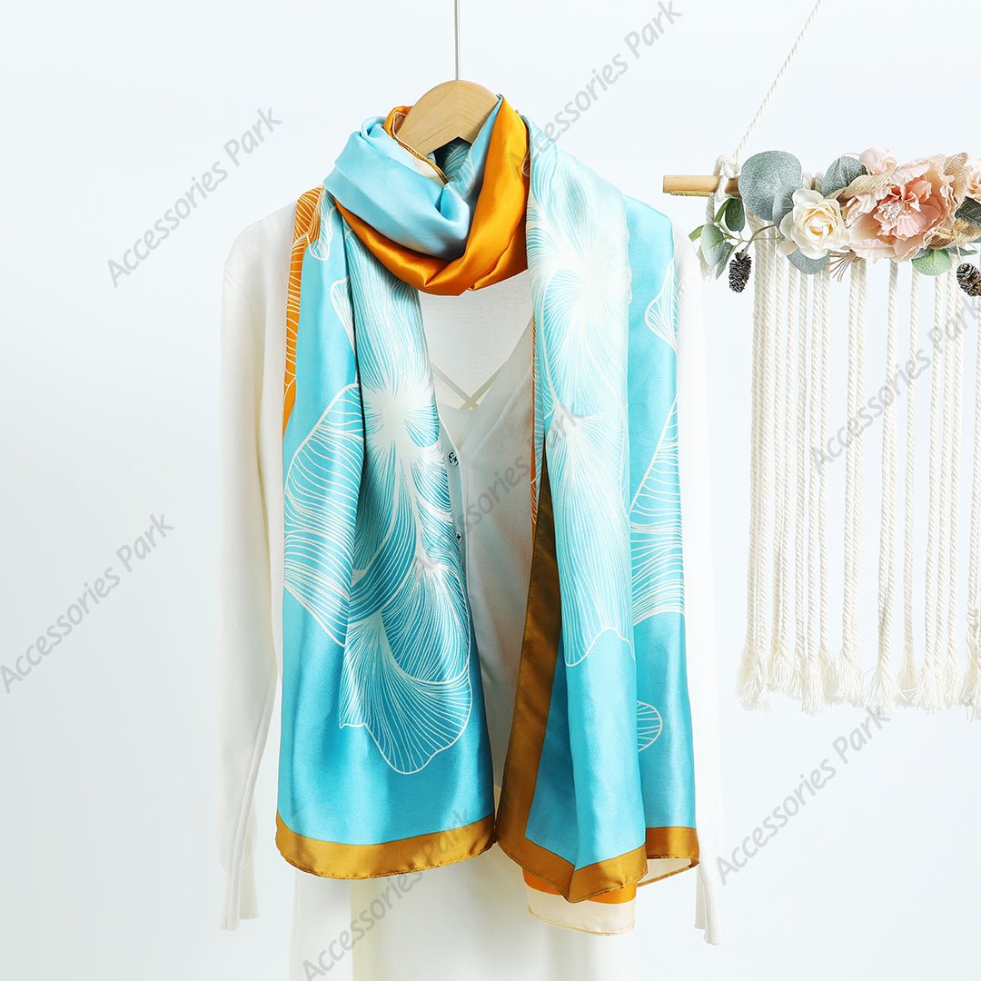 Summer Friendly Big Floral Printed Multicolor Satin Scarf