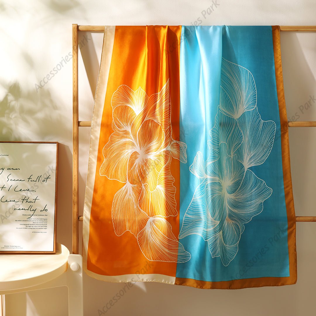 Summer Friendly Big Floral Printed Multicolor Satin Scarf