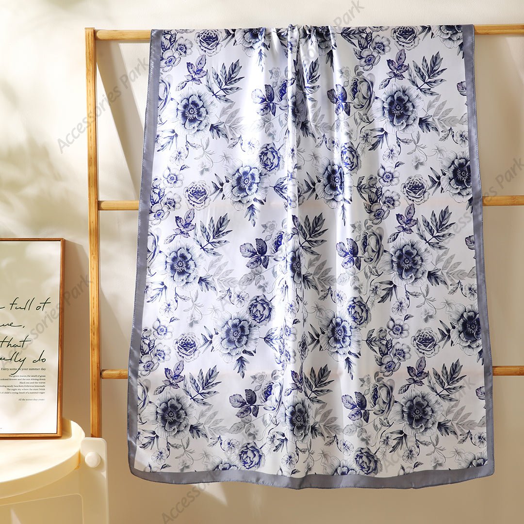 Silky Smooth Multicolor Floral Design Satin Summer Scarves