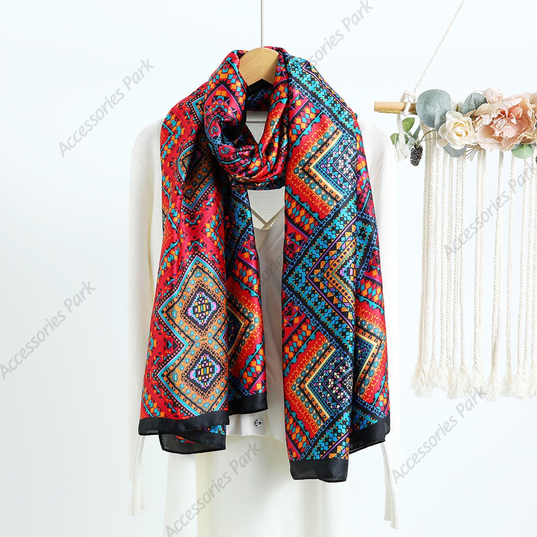 Geometric Pattern Women's Premium Quality Satin Silk Scarf