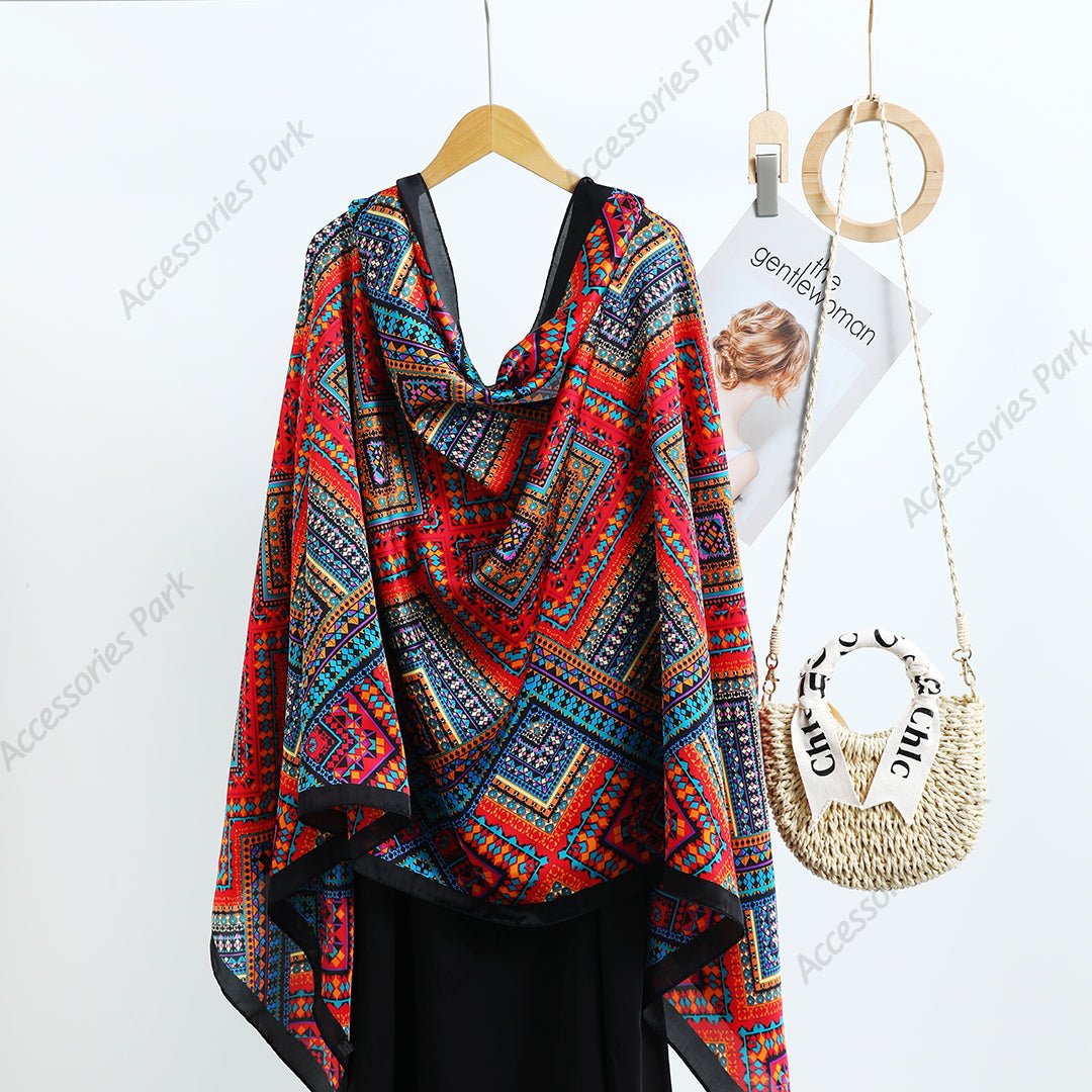 Geometric Pattern Women's Premium Quality Satin Silk Scarf