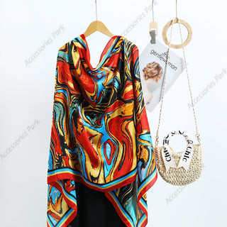 Color Wave Oil Painting Long Satin Silk Women's Scarf