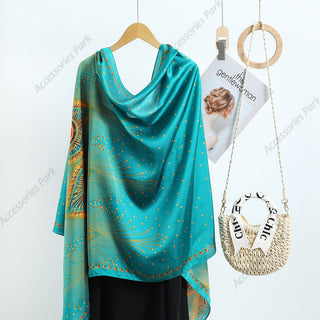 Ethnic Indian Style Peacock Design Premium Silk Scarf