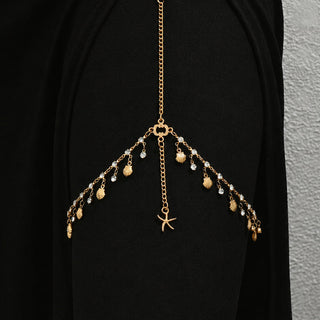 Sexy Gold Starfish Shell Rhinestone Elastic Thigh Chain Jewelry