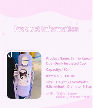 Chuhe Sanrio Insulated Water Bottle 480ml Steel Travel Cup Kit