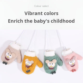 Children's Windproof Mittens Style Plush Full Finger Warm Gloves
