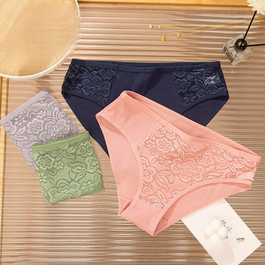 4 Pieces Set Japanese Style Women's Breathable and Comfortable Solid Color Panties