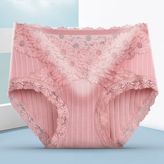 Women's Seamless Mid-rise Lace Stitching Cotton Breathable Plus size Panties