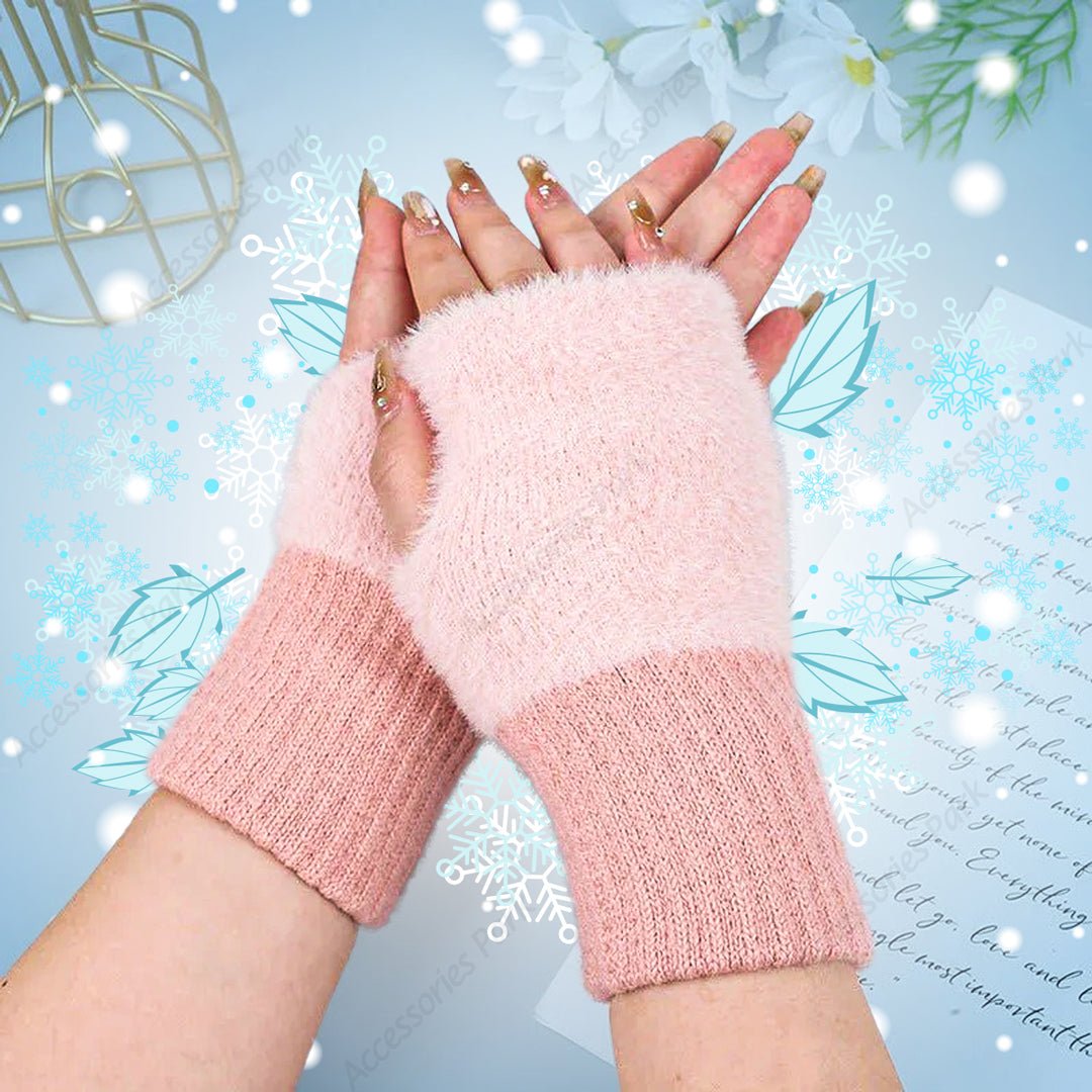 Korean Style Plush Winter Half Finger Hand Gloves