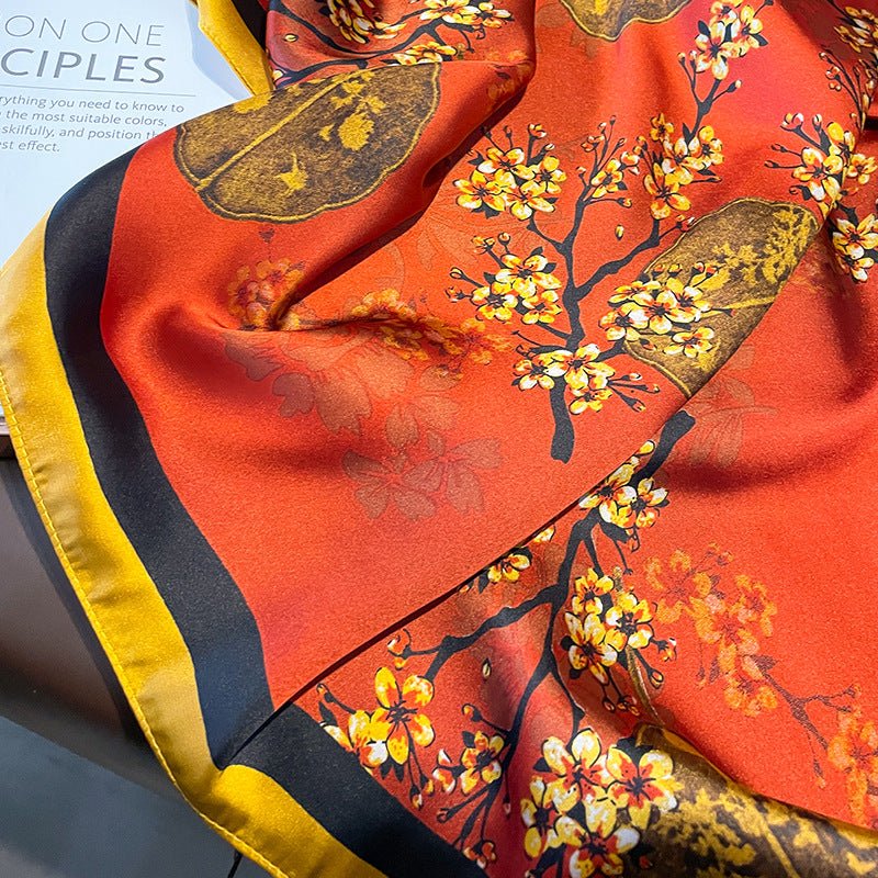 Chinese-style Fashionable Floral Design Satin Silk Scarf