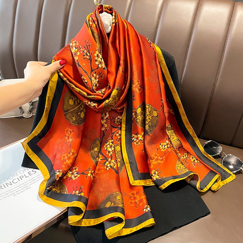 Chinese-style Fashionable Floral Design Satin Silk Scarf