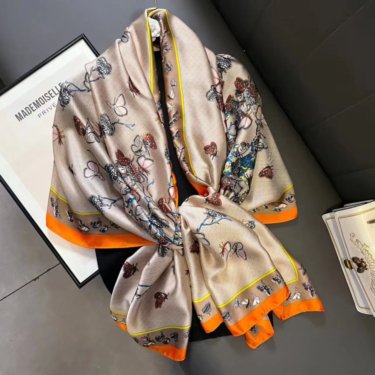 Beautiful Wild Butterfly Printed Silky Smooth Satin Silk Scarves