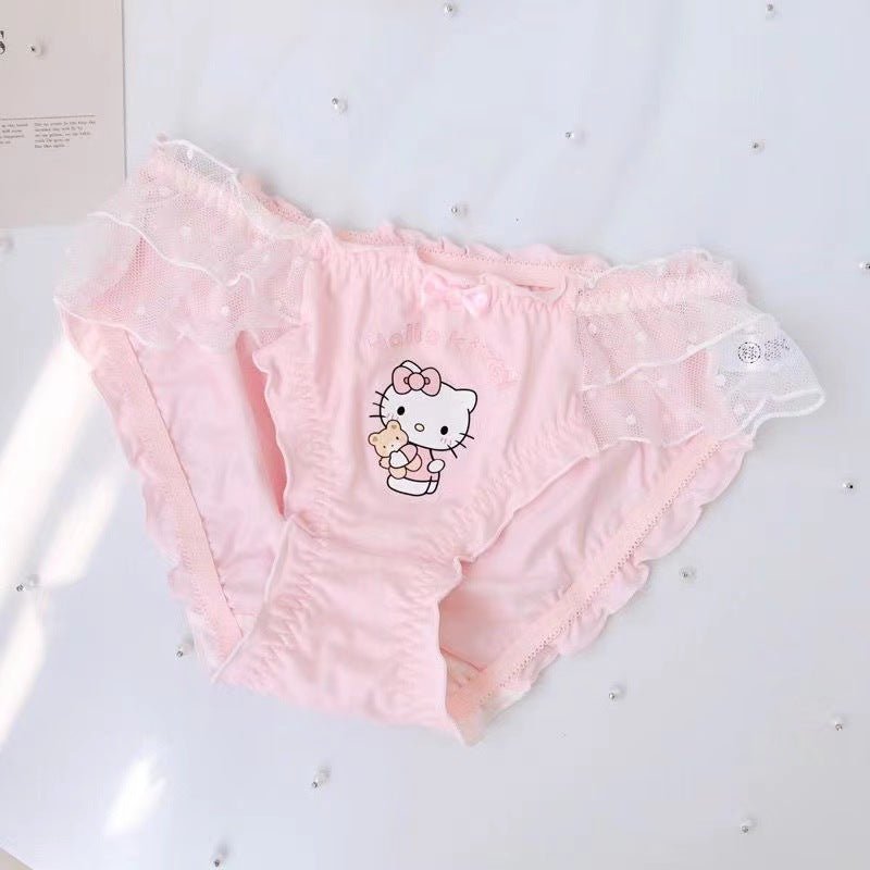 Soft Cute Hello Kitty Japanese Girl Thin Sweet Lace Anti Sagging Lingerie Set