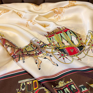 Women's Fashion, Retro Carriage Design Satin Silk Scarf