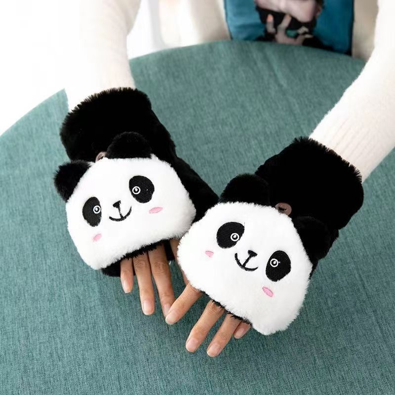 handschuhe panda Cute Panda Plush Thick Half Finger Hand gloves
