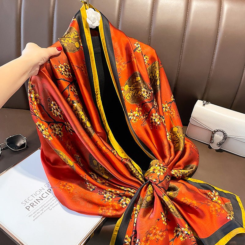 Chinese-style Fashionable Floral Design Satin Silk Scarf